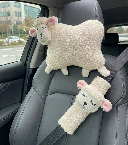 Beyaz Kuzulu Peluş Araba Seti